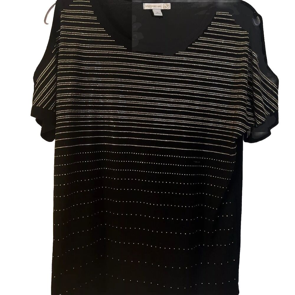 Westport 1962 Women’s Black Gold Beaded Cold Shoulder Top Medium